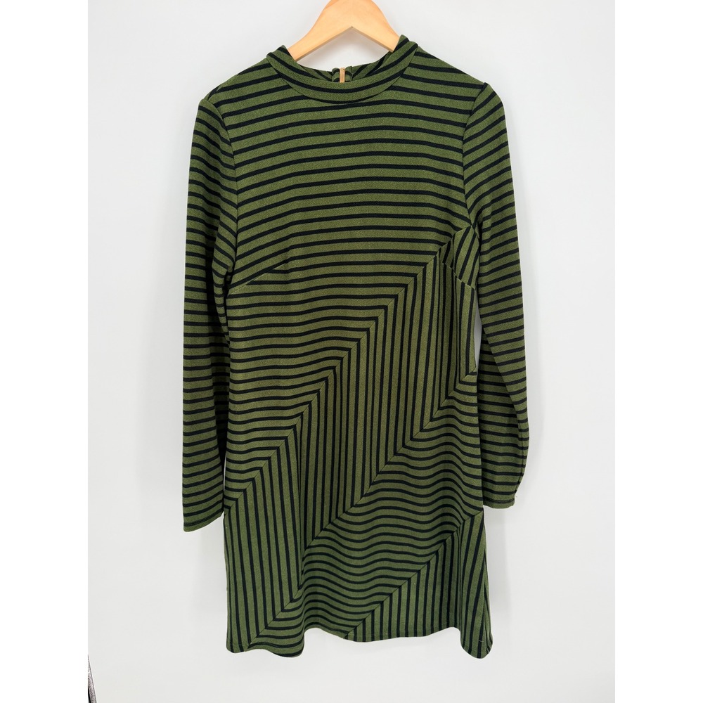 Hutch Mini Dress Medium Green Striped Geometric Mod Retro Chic Aesthetic